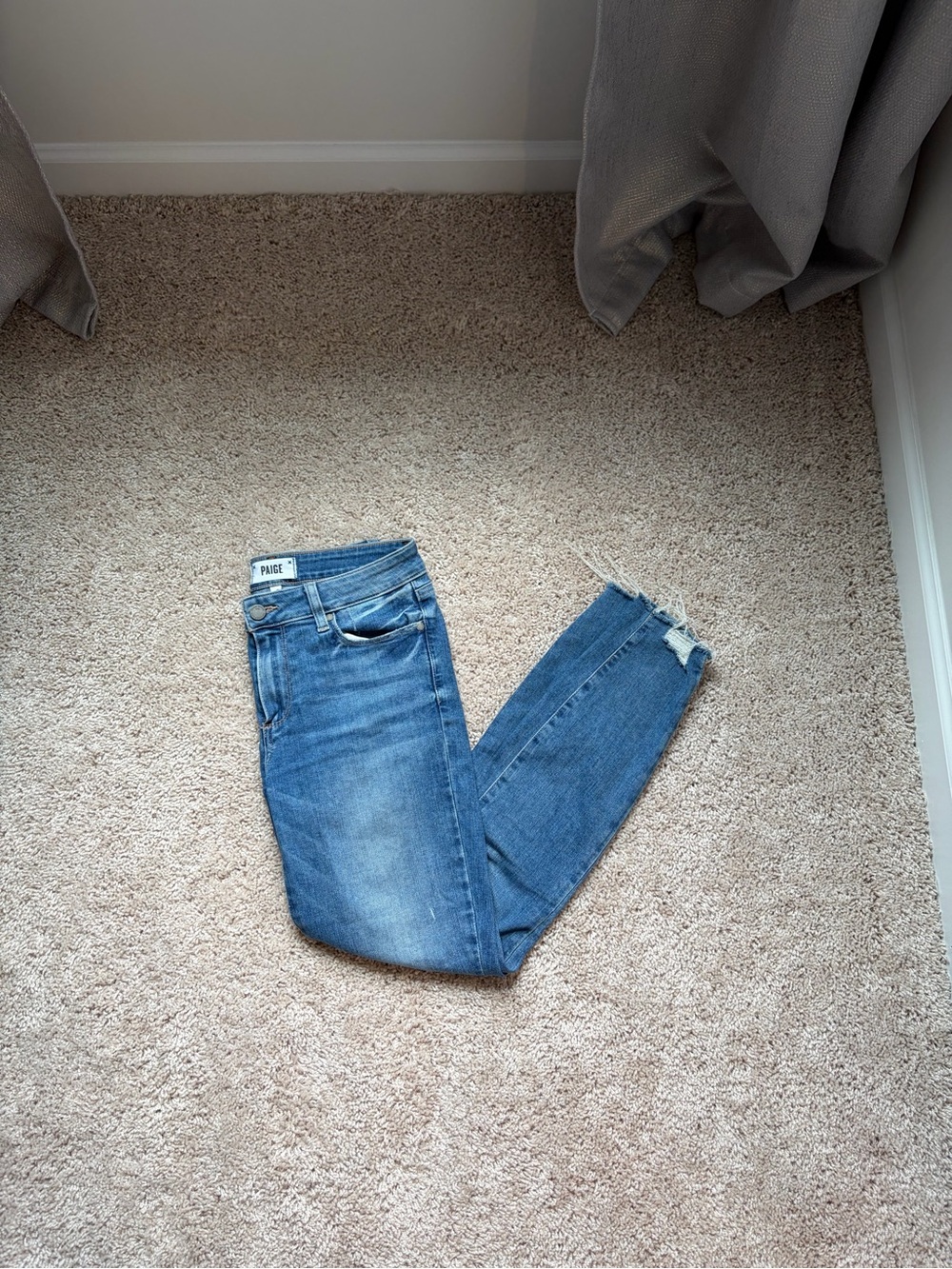 PAIGE Medium Blue Distressed Ankle Skinny Jeans